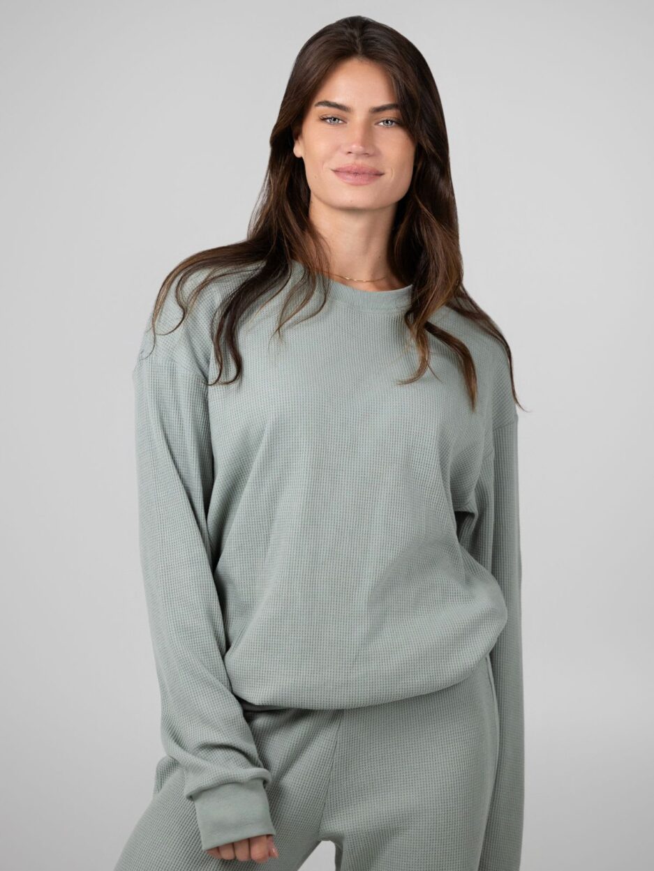 Sage Green Waffle Lounge Long Sleeve